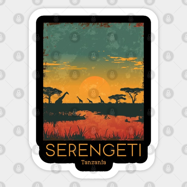 A Vintage Travel Illustration of Serengeti National Park - Tanzania Sticker by goodoldvintage